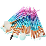 Pinceles de maquillaje 20 piezas Brillante y Transparente Azul Rosado de color Unicornio Maquillaje cepillos Cosmético Fundación Ojo Cara Sonrojo Cepillos