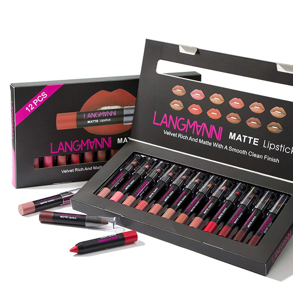 Becoler 12PCS Matte Velvet Lipsticks Impermeable Pluma Hidratante Larga duración Brillo de Labios Maquillaje de Pluma