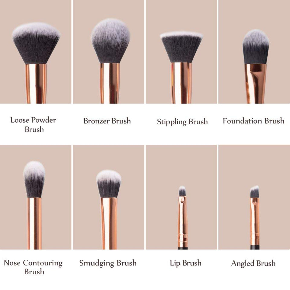 Brochas de Maquillaje 8 Piezas de Anjou, 100% Libre de Crueldad y Vegano con Cerdas Sintéticas Suaves de Alta Calidad, Bolso Cosmético Impermeable Incluido