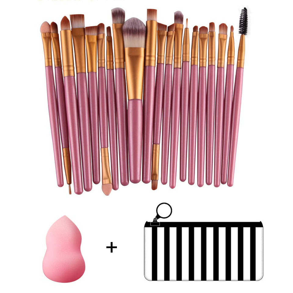 ZUMECA Brochas de Maquillaje, 20pcs Set Maquillaje Profesional Pinceles Maquillaje para Sombra de Ojos, Colorete,Los Labios, Polvo y Cejas con Esponja de Huevo de Belleza (Rosa)