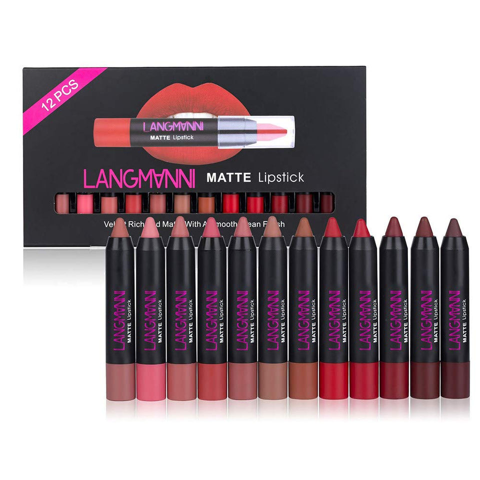 Becoler 12PCS Matte Velvet Lipsticks Impermeable Pluma Hidratante Larga duración Brillo de Labios Maquillaje de Pluma
