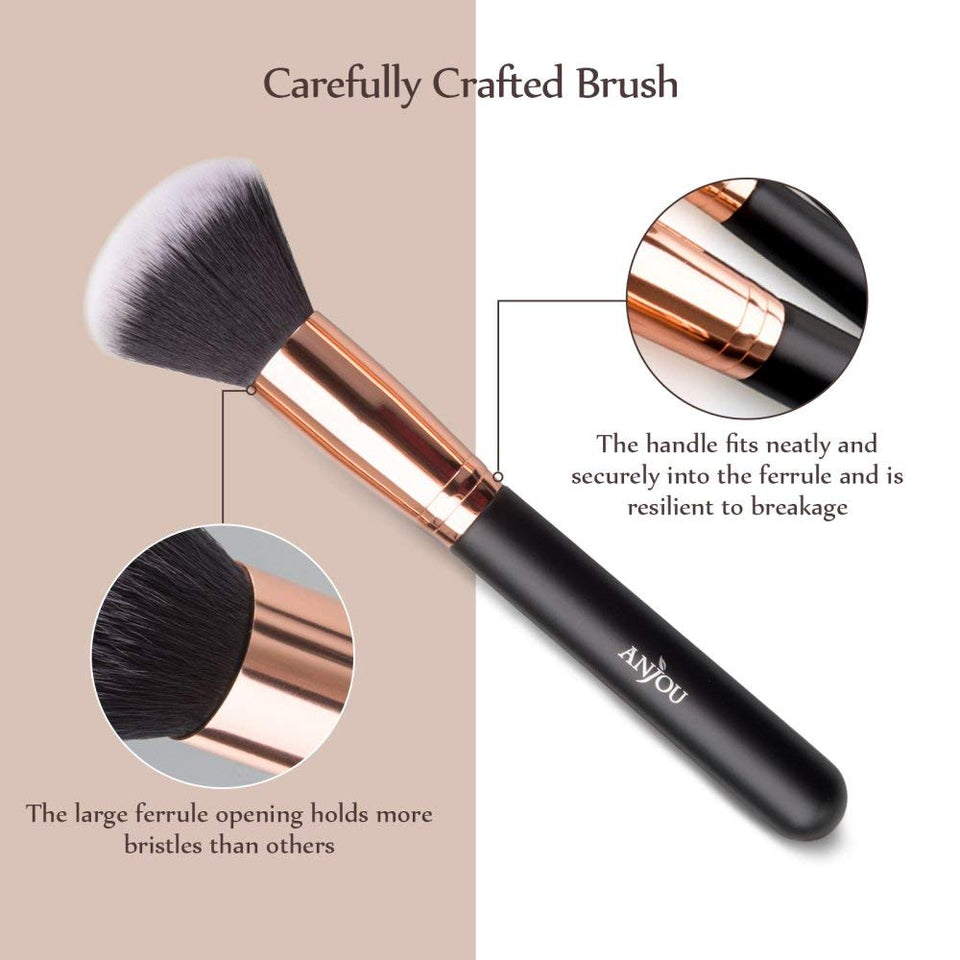Brochas de Maquillaje 8 Piezas de Anjou, 100% Libre de Crueldad y Vegano con Cerdas Sintéticas Suaves de Alta Calidad, Bolso Cosmético Impermeable Incluido