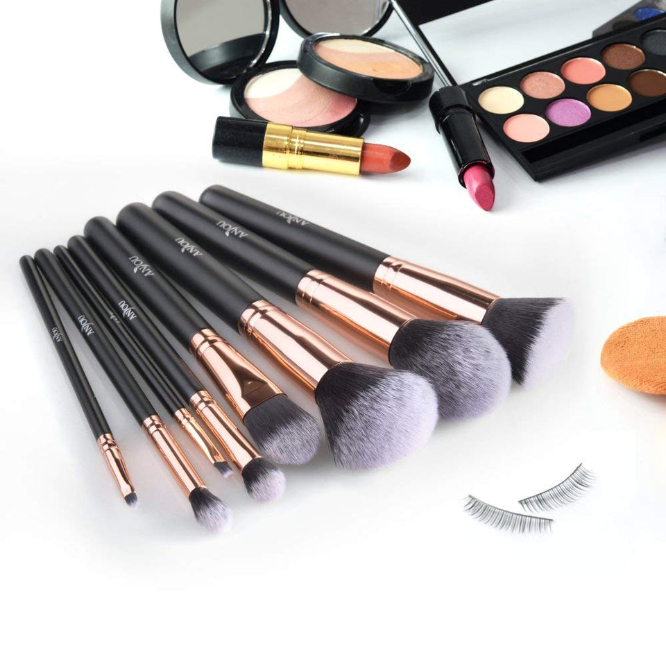 Brochas de Maquillaje 8 Piezas de Anjou, 100% Libre de Crueldad y Vegano con Cerdas Sintéticas Suaves de Alta Calidad, Bolso Cosmético Impermeable Incluido