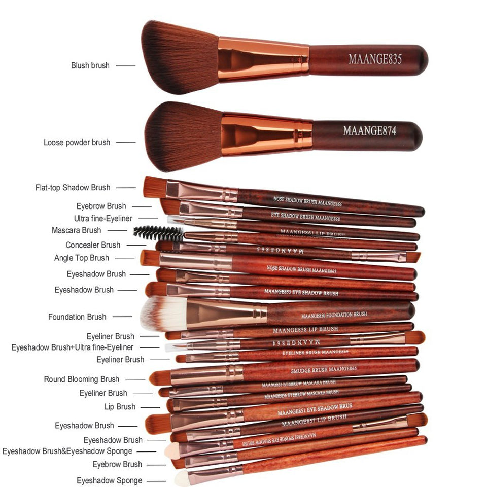 indexu 22 Pcs profesional pinceles de sombra de ojos Eyeliner Lip Mascara Brochas Maquillaje Herramientas de brocha, Rosewood Color, 1