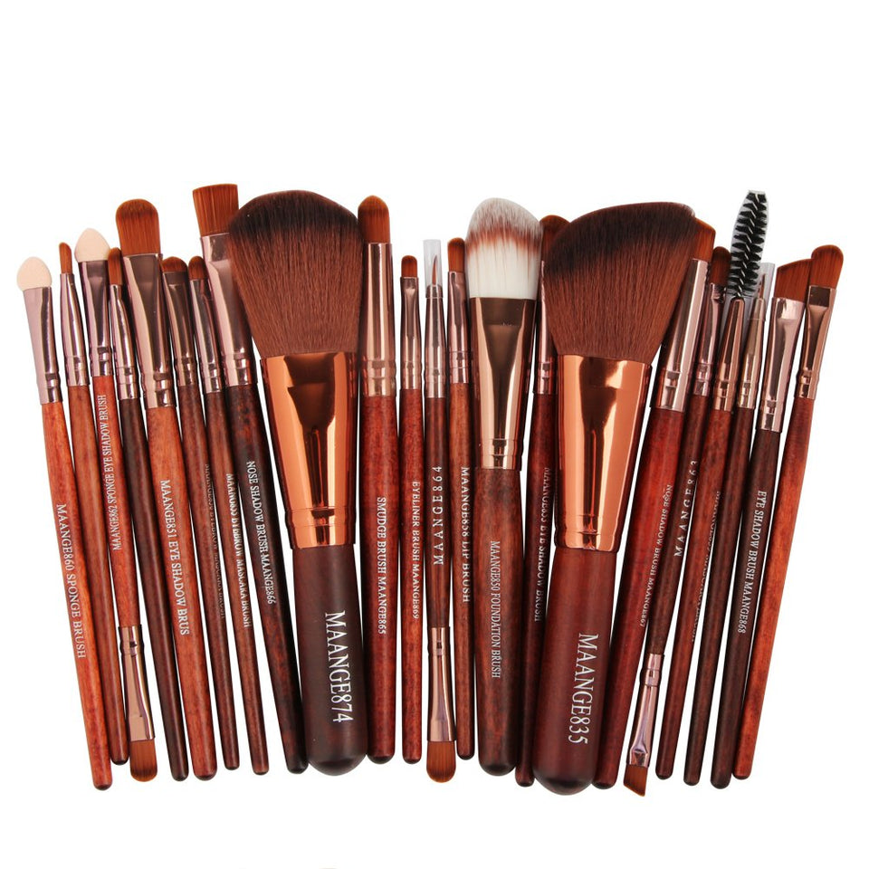 indexu 22 Pcs profesional pinceles de sombra de ojos Eyeliner Lip Mascara Brochas Maquillaje Herramientas de brocha, Rosewood Color, 1