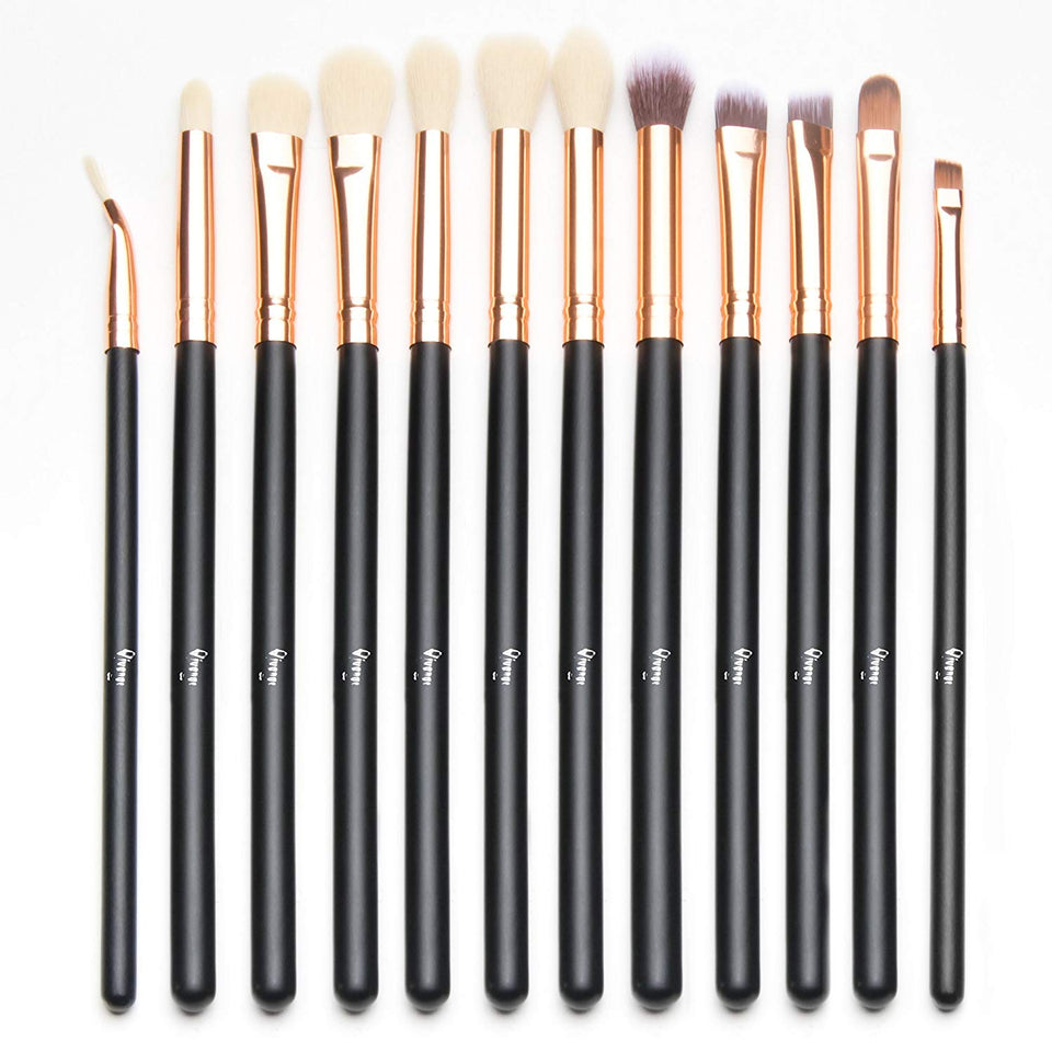 Qivange Cepillos para Sombras de Ojos Sintético Pinceles de Maquillaje(12pcs Rosado con Oro Rosa)